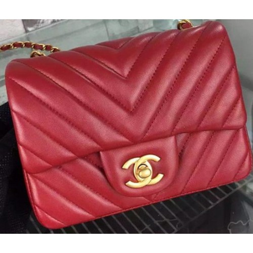 Chanel Classic mini Flap Bag Chevron Sheepskin Leather A68748 Burgundy