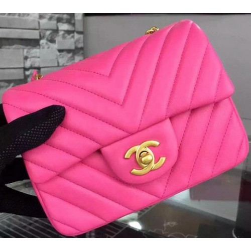 Chanel Classic mini Flap Bag Chevron Sheepskin Leather A68748 Rose