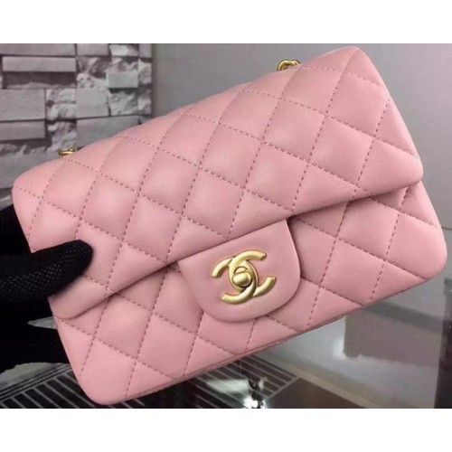 Chanel Classic mini Flap Bag Pink Sheepskin Leather A67350 Gold