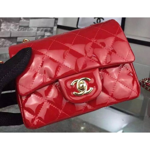Chanel Classic mini Flap Bag Red Original Patent Leather CF7171 Gold