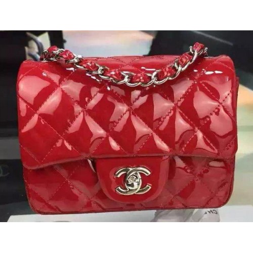 Chanel Classic mini Flap Bag Red Original Patent Leather CF7171 Silver