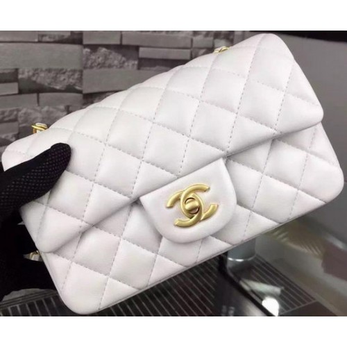 Chanel Classic mini Flap Bag White Sheepskin Leather A67350 Gold