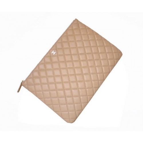 Chanel Clutch Bag Apricot Sheepskin Leather A67780 Gold
