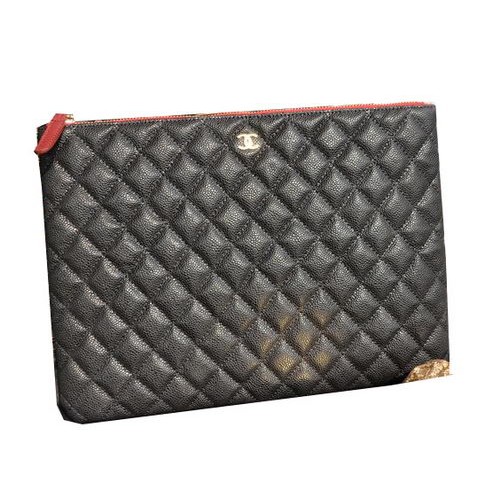 Chanel Clutch Bag Black Cannage Pattern Leather A82044 Gold