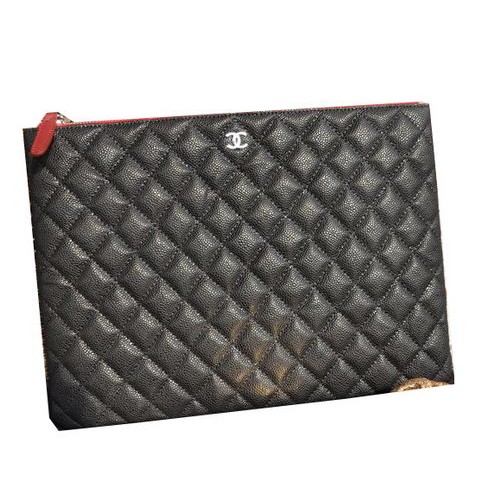 Chanel Clutch Bag Black Cannage Pattern Leather A82044 Silver