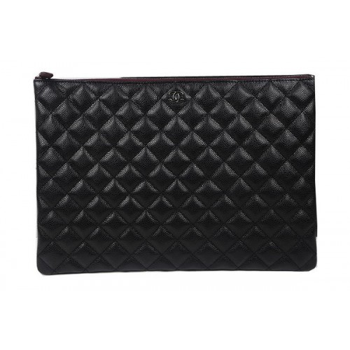 Chanel Clutch Bag Black Original Cannage Pattern A69254 A69253 A69252 Silver