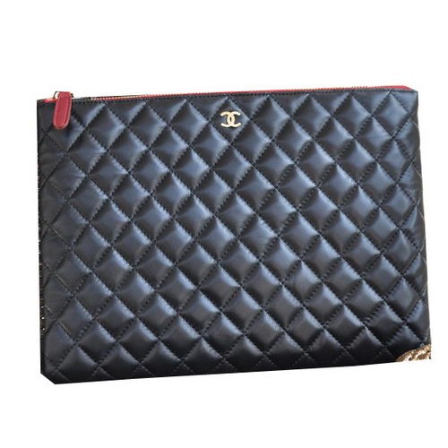 Chanel Clutch Bag Black Sheepskin Leather A82044 Gold