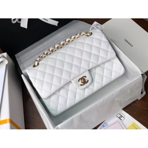 Chanel Double Flaps Bags Original White Caviar Leather A36097 Gold