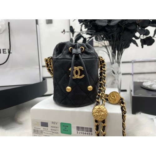 Chanel Drawstring Bag Gold Metal A68081 black