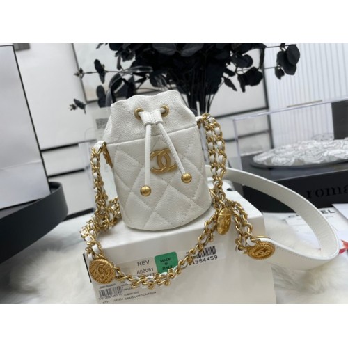Chanel Drawstring Bag Gold Metal A68081 white