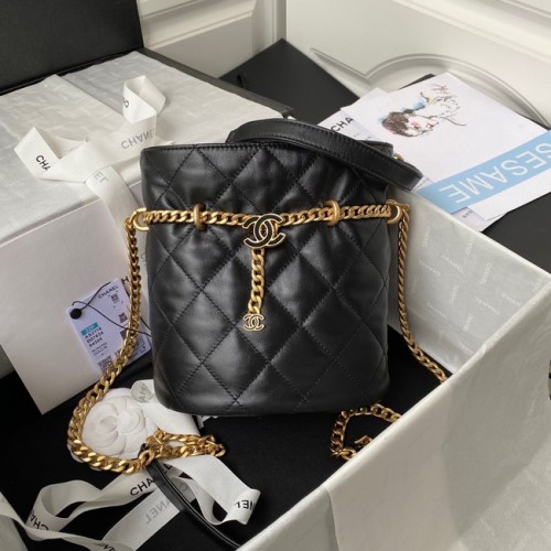 Chanel Drawstring Bag Gold Metal AS3116 black
