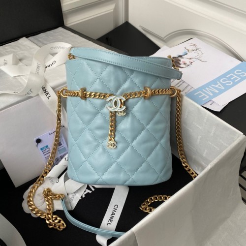 Chanel Drawstring Bag Gold Metal AS3116 sky blue