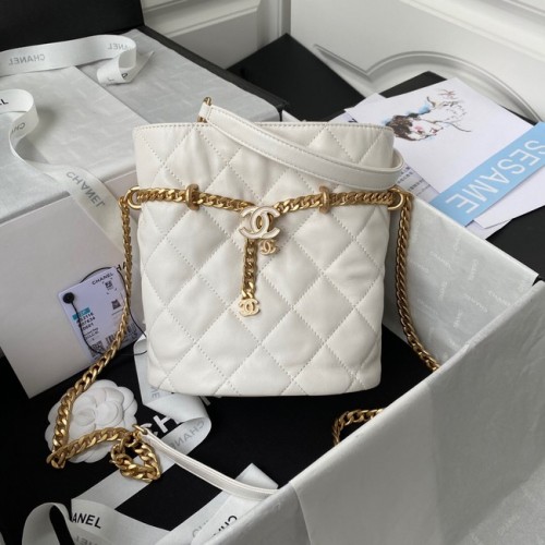 Chanel Drawstring Bag Gold Metal AS3116 white