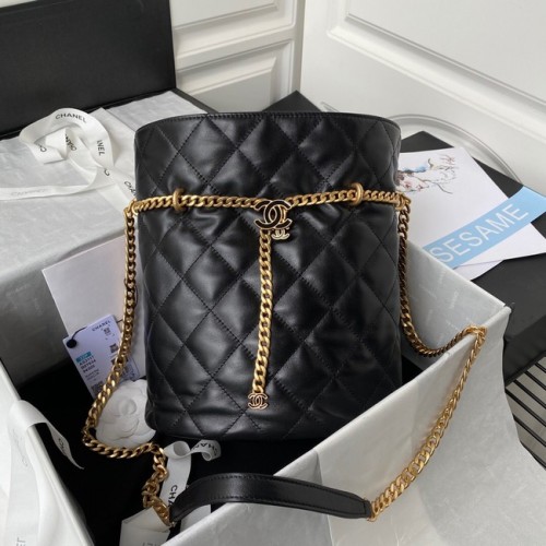 Chanel Drawstring Bag Gold Metal AS3117 black