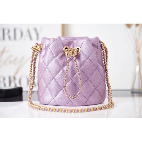 Chanel Drawstring Bag Grained Calfskin Gold Metal AS2859 Lavender