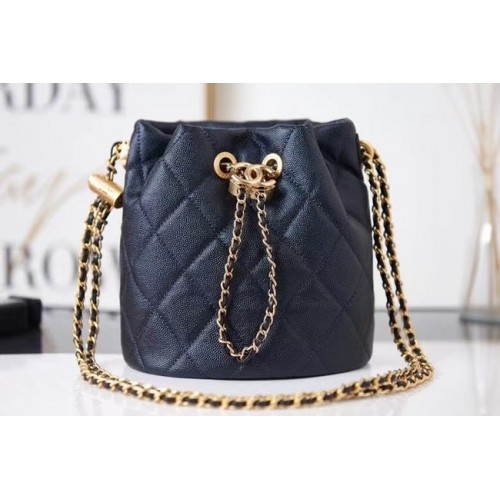 Chanel Drawstring Bag Grained Calfskin Gold Metal AS2859 black