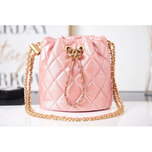 Chanel Drawstring Bag Grained Calfskin Gold Metal AS2859 pink