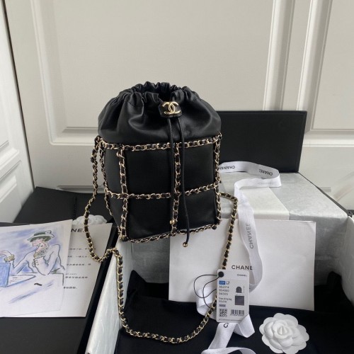 Chanel Drawstring Bag Lambskin Gold Metal AS2314 AS2313 Black