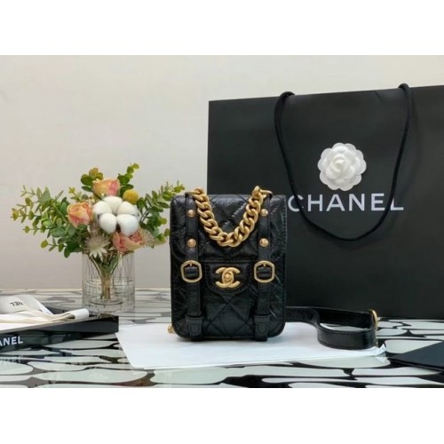 Chanel FLAP BAG Aged Calfskin Gold-Tone Metal AS2695 Black