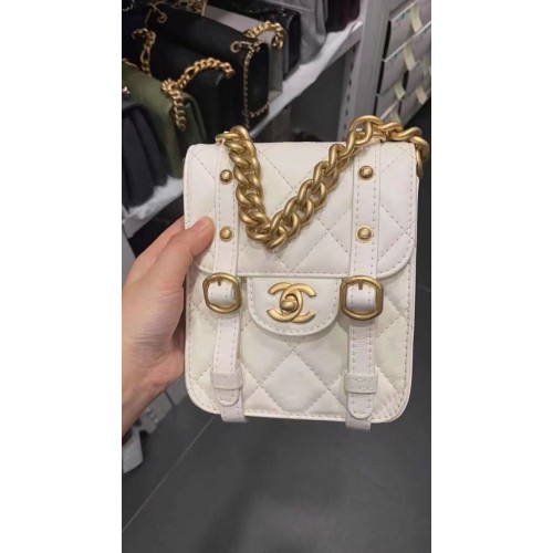Chanel FLAP BAG Aged Calfskin Gold-Tone Metal AS2695 white