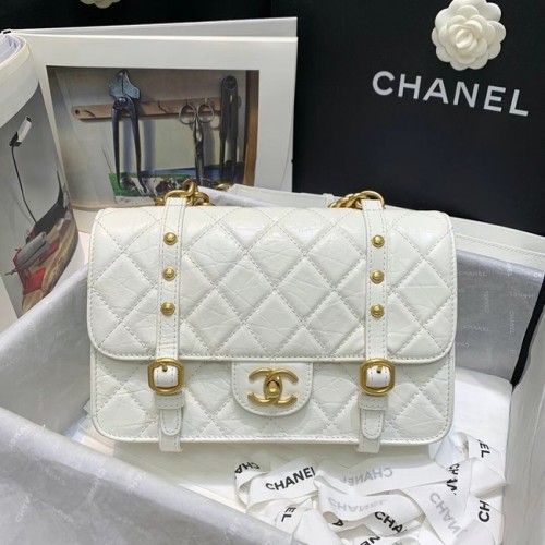 Chanel FLAP BAG Aged Calfskin Gold-Tone Metal AS2696 white