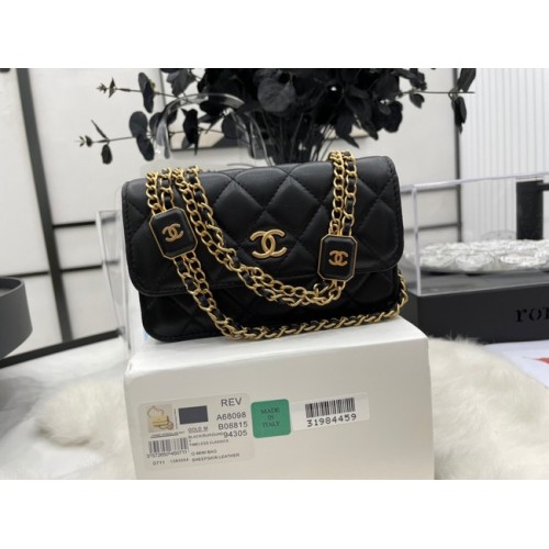 Chanel mini FLAP BAG Lambskin Gold-Tone Metal A68098 black