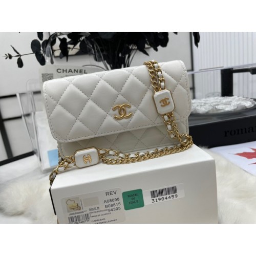 Chanel mini FLAP BAG Lambskin Gold-Tone Metal A68098 white