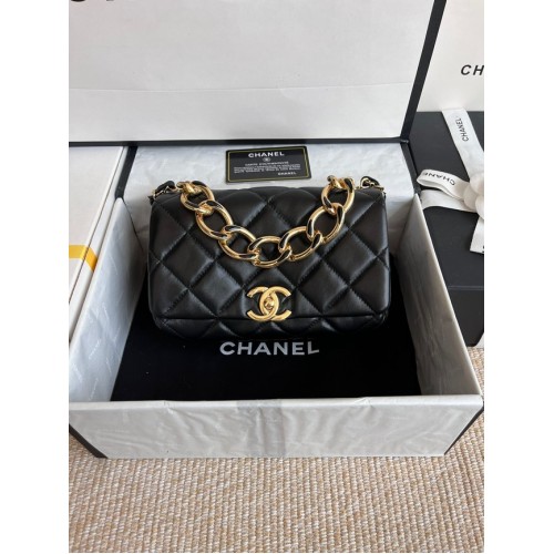 Chanel FLAP BAG Lambskin Gold-Tone Metal AS3366 black