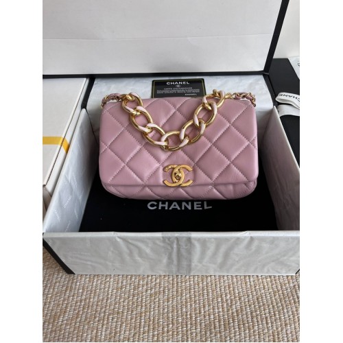Chanel FLAP BAG Lambskin Gold-Tone Metal AS3366 pink