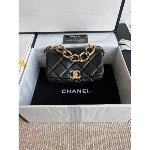 Chanel FLAP BAG Lambskin Gold-Tone Metal AS3375 black
