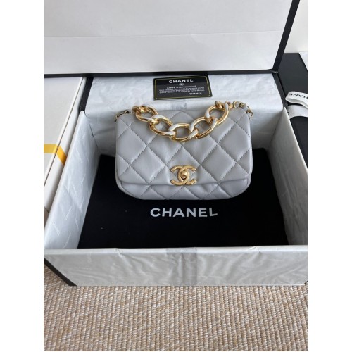Chanel FLAP BAG Lambskin Gold-Tone Metal AS3375 gray