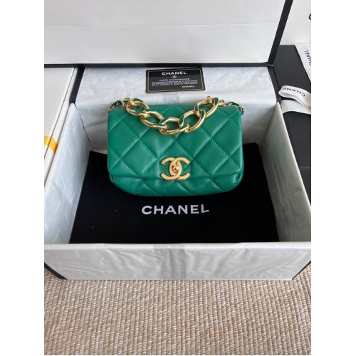 Chanel FLAP BAG Lambskin Gold-Tone Metal AS3375 green