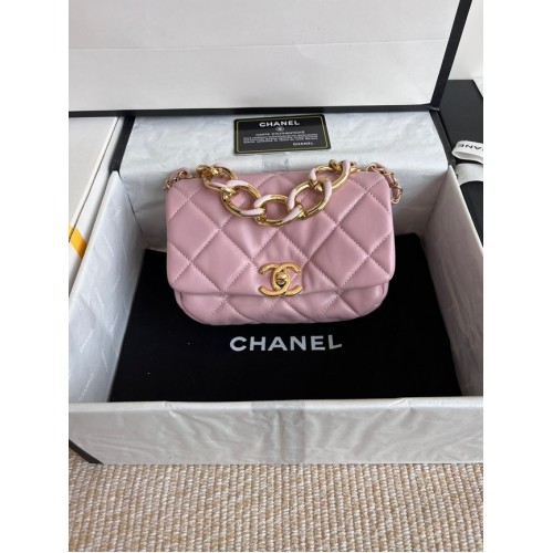 Chanel FLAP BAG Lambskin Gold-Tone Metal AS3375 pink