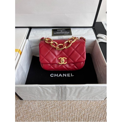 Chanel FLAP BAG Lambskin Gold-Tone Metal AS3375 red