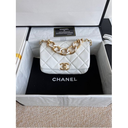 Chanel FLAP BAG Lambskin Gold-Tone Metal AS3375 white