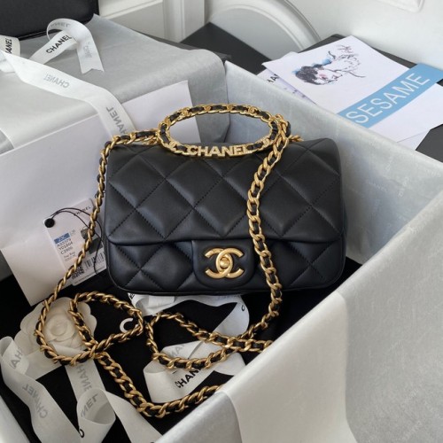 Chanel FLAP BAG Lambskin Gold-Tone Metal AS3451 black