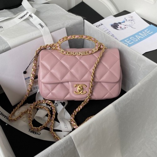 Chanel FLAP BAG Lambskin Gold-Tone Metal AS3451 pink