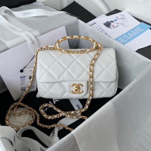 Chanel FLAP BAG Lambskin Gold-Tone Metal AS3451 white