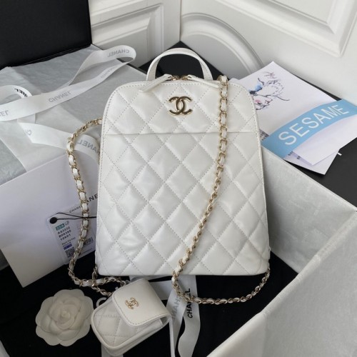 Chanel Lambskin Gold-Tone Metal Backpack  AS3332 white