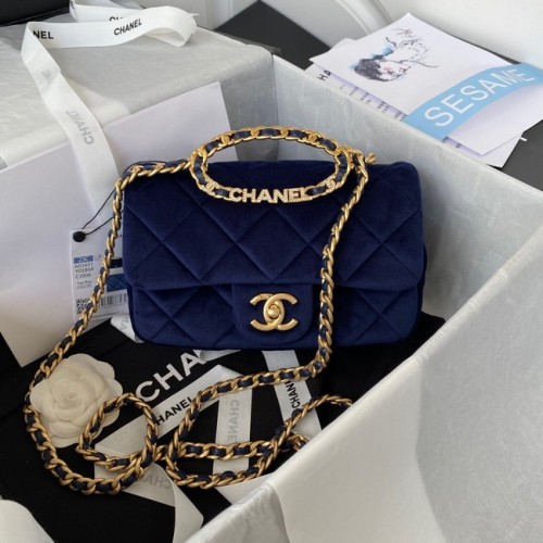 Chanel FLAP BAG Velvet Gold-Tone Metal AS3451 blue