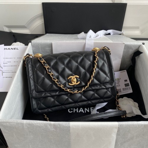 Chanel Flap Bag Sheepskin Gold-Tone Metal AP1737 Black