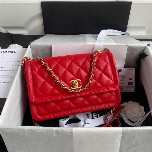 Chanel Flap Bag Sheepskin Gold-Tone Metal AP1737 Red