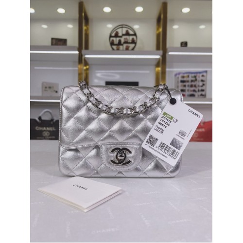 Chanel Flap Lambskin Shoulder Bag A01115 silver