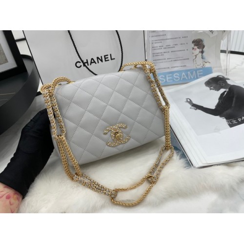 Chanel Flap Lambskin Shoulder Bag AS2975 light gray