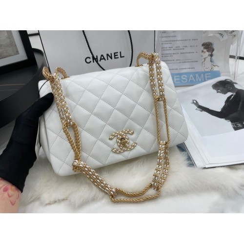 Chanel Flap Lambskin Shoulder Bag AS2976 white