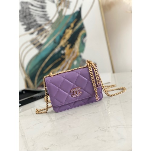 Chanel Flap Lambskin small Shoulder Bag 81185 purple