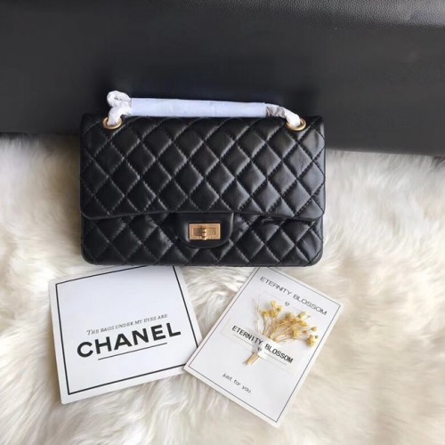 Chanel Flap Original Cowhide Leather 30225 black gold chain