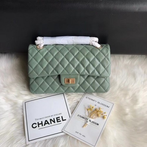 Chanel Flap Original Cowhide Leather 30225 green gold chain