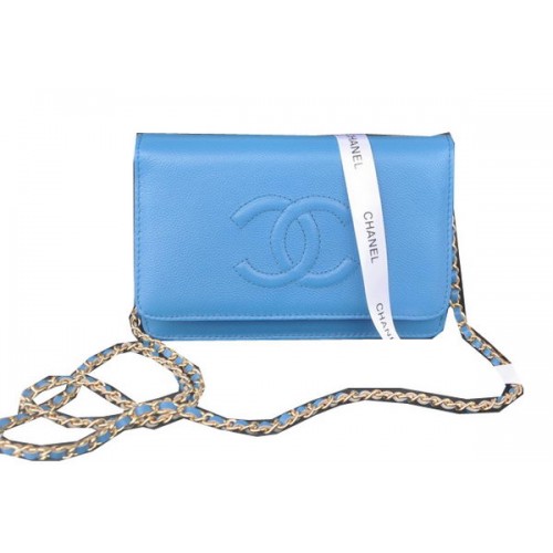 Chanel Flap Shoulder Bag Blue Calfskin Leather CHA33817 Gold