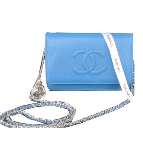 Chanel Flap Shoulder Bag Blue Calfskin Leather CHA33817 Silver